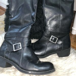 Knee high black boots w/ buckles